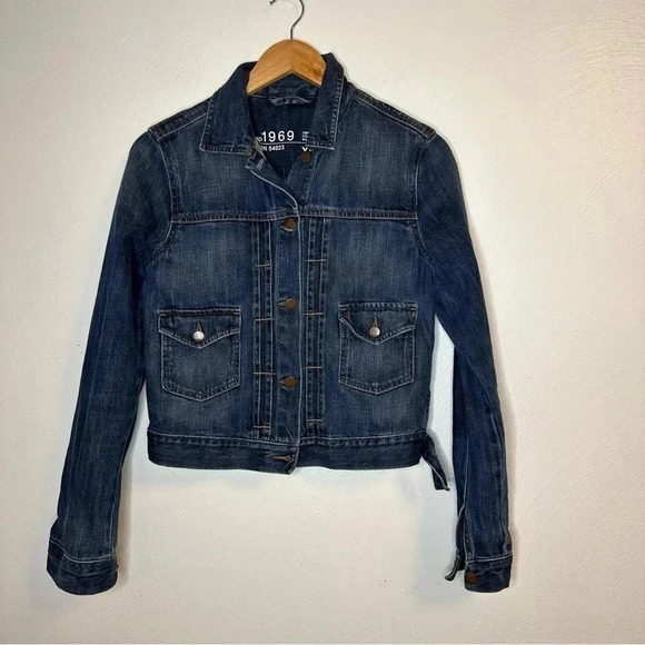 Gap Womens 1969 Crop Trucker Dropped Pocket Yosemite Jean Jacket Sz XS - Picture 1 of 12